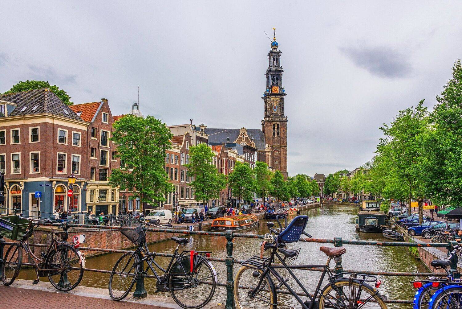 amsterdam, zuiderkerk, channel, buildings, trees, Владимир Брагилевский