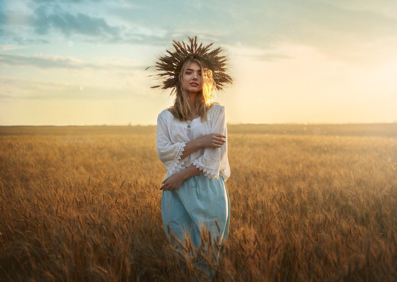 девушка, сказка, лето, волшебство, фото, арт, портрет , поле, пшеница, колос Солнцеphoto preview