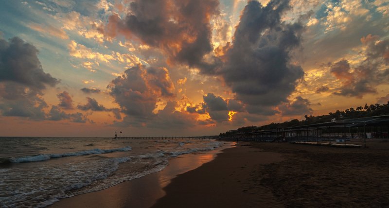 пейзаж, море, закат, небо, облака, волны, Турция, лето Облачный закатphoto preview