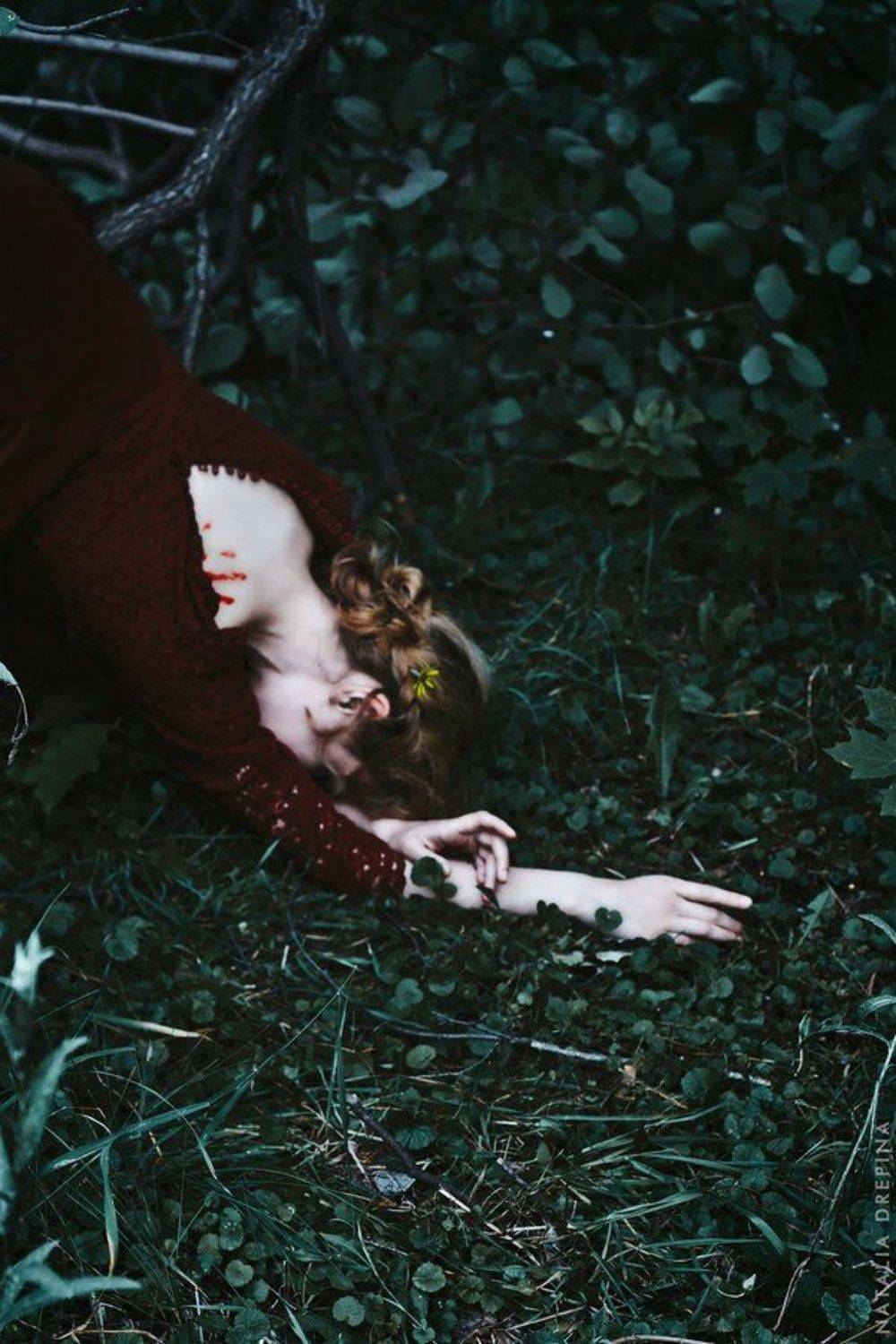Nervous contiguity. Автор: Natalia Drepina grass, earth, wood, print, flower, dark, death, despair, prostrate, fallen, sorrow, Natalia Drepina