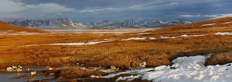 чукотка, россия, природа, пейзаж, сопки, лето, снег, небо, облака, панорама, Весеннее лето.photo preview