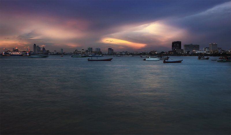 сиамский, залив, тайланд, лодки на закатеphoto preview