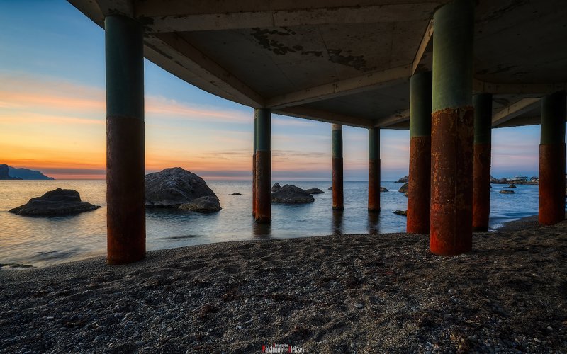color, landscape, nature, outdoor, цвет, пейзаж, природа, sea, water, night, rock, black, russia, россия, ночь, камни Remains of Coastal Constructivismphoto preview
