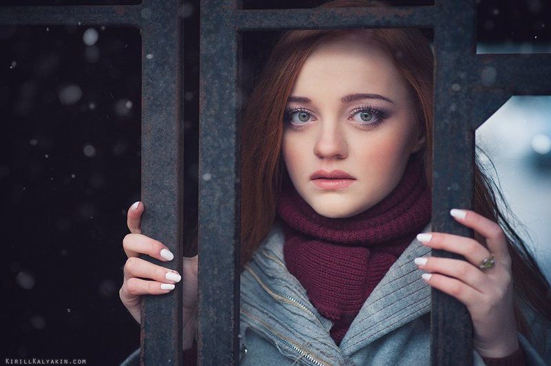 девушка, портрет, снег, грусть sorrowphoto preview