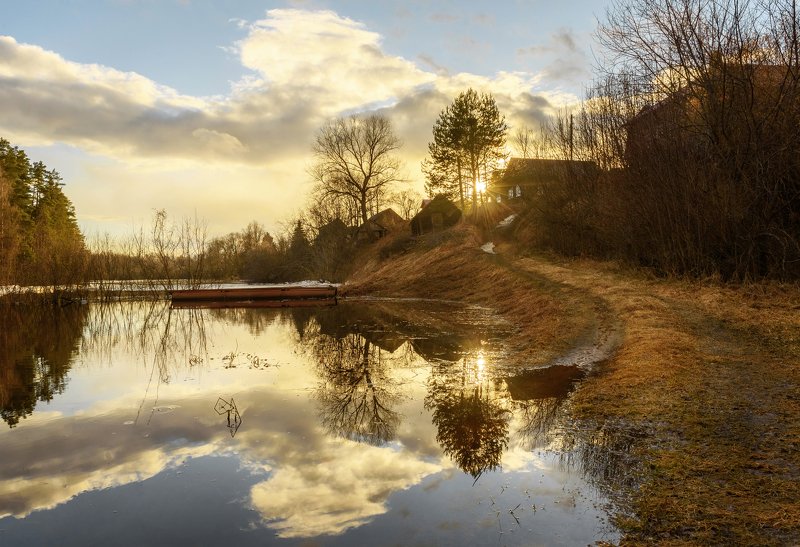 закат, весна, пейзаж, разлив, глубинка, деревня, взвоз Дорога к солнцуphoto preview