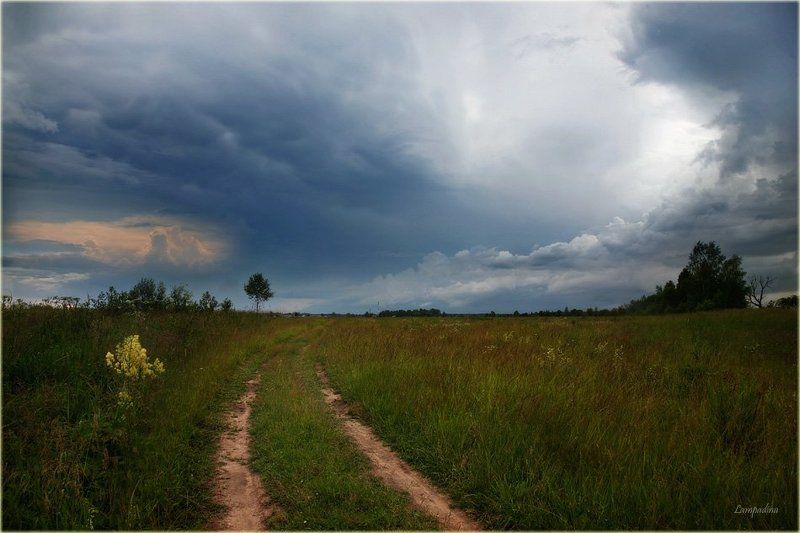 гроза, дорога, поле Дорога в грозу...photo preview