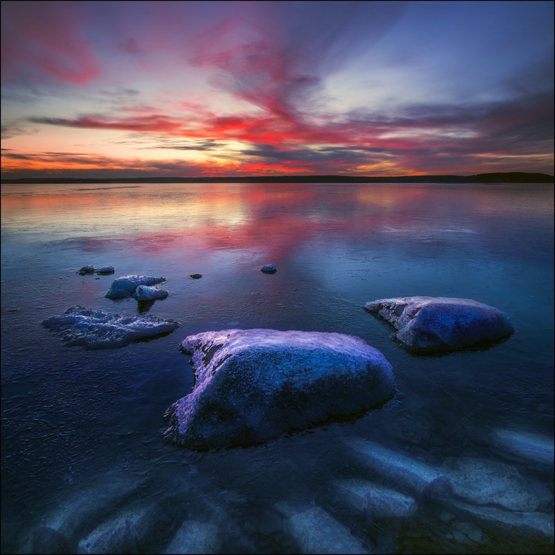 озеро, лед, закат, камни, осень ***photo preview