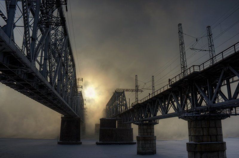 туман, мост, солнце Два мостаphoto preview